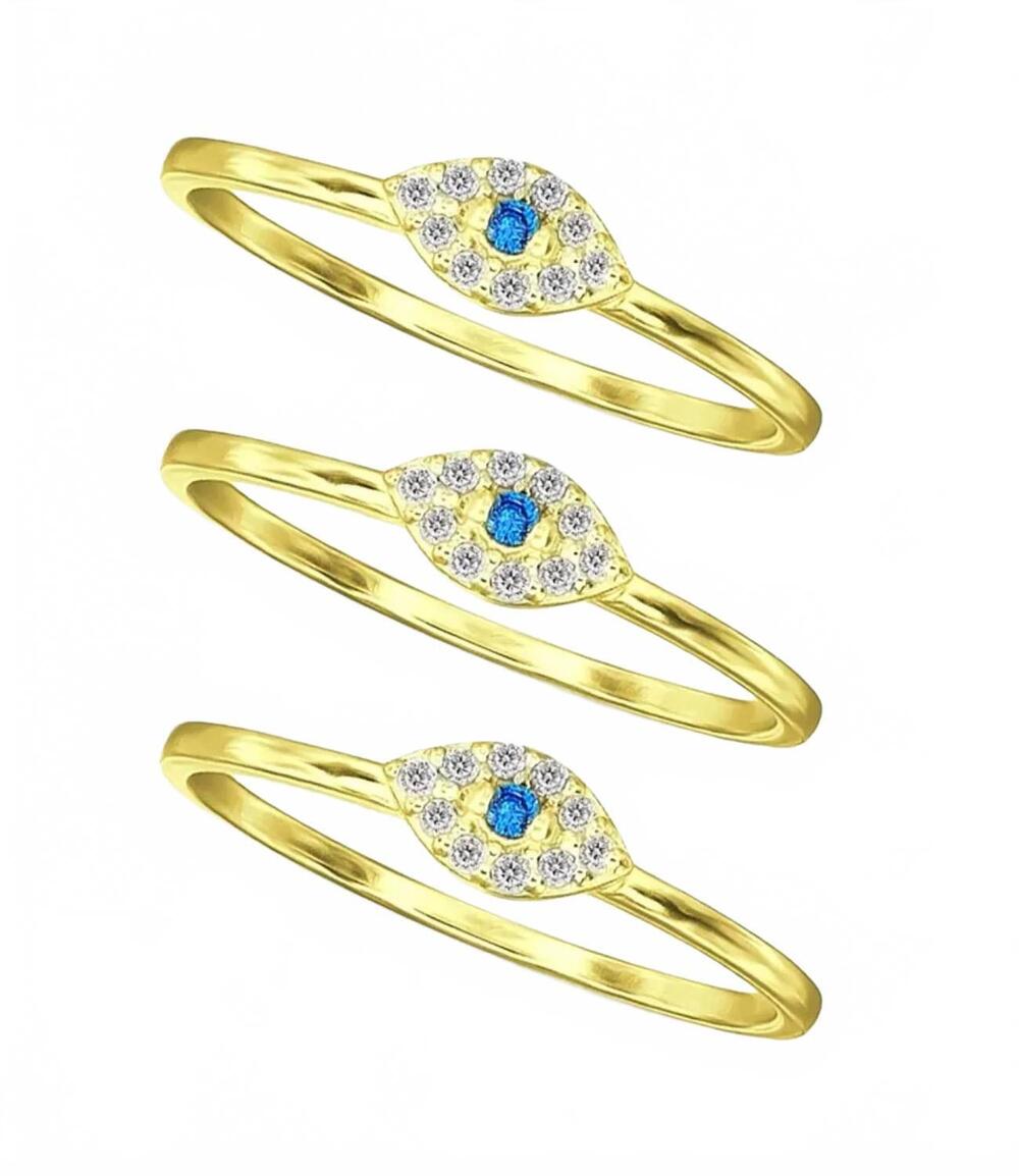 NEW MACY'S women's cubic zirconia evil eye trio stack ring in gold